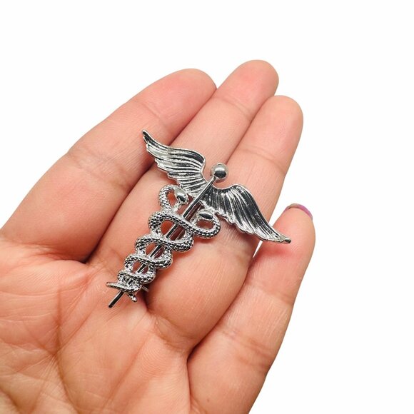 Pin Staff of Hermes Caduceus Medical Doctor Symbol Medicine Medical Broch Silver - Picture 3 of 5